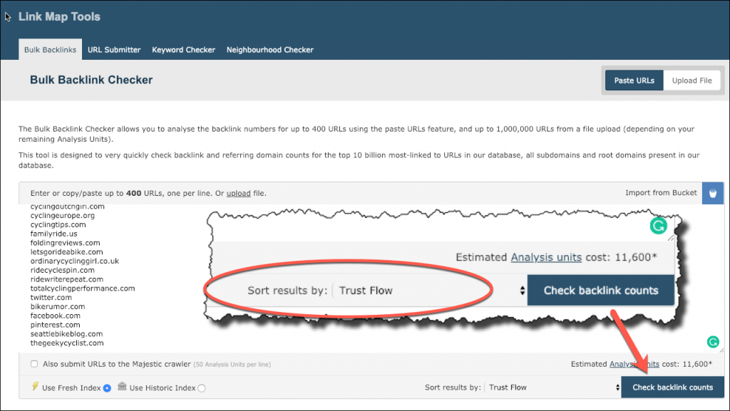 Majestic Bulk Backlink Checker