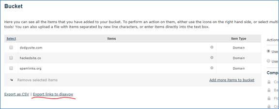 export backlink tossici per il file di disavow