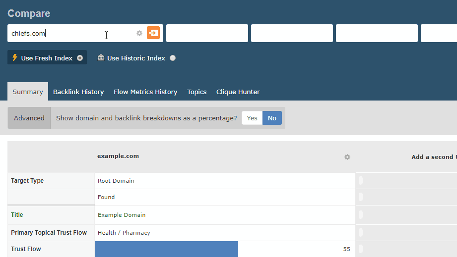 Clicking the new button and choosing your related sites for comparison
