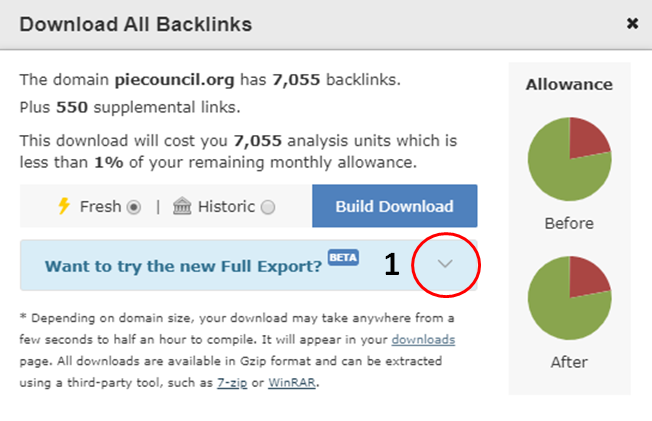 Nuova funzionalità di esportazione per scaricare i backlink con Majestic