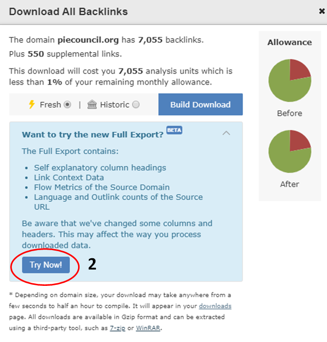Download Backlinks: Full Export of all backlink data