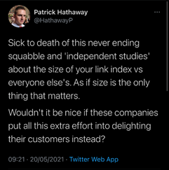 Screenshot di un tweet di Patrick Hathaway