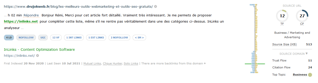 A Link Context block showing a link from drujokweb.fr to inlinks.net.
