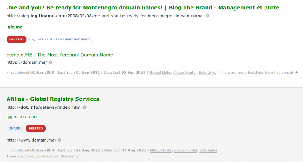 Due backlink al dominio domain.me del 2008