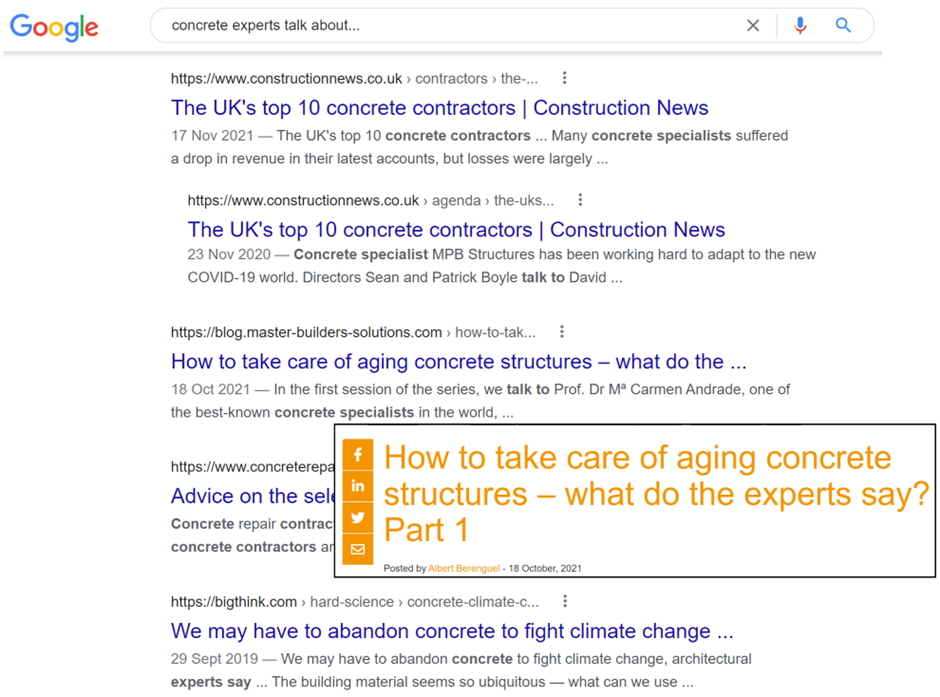 SERPs for 'concrete experts talk about...'