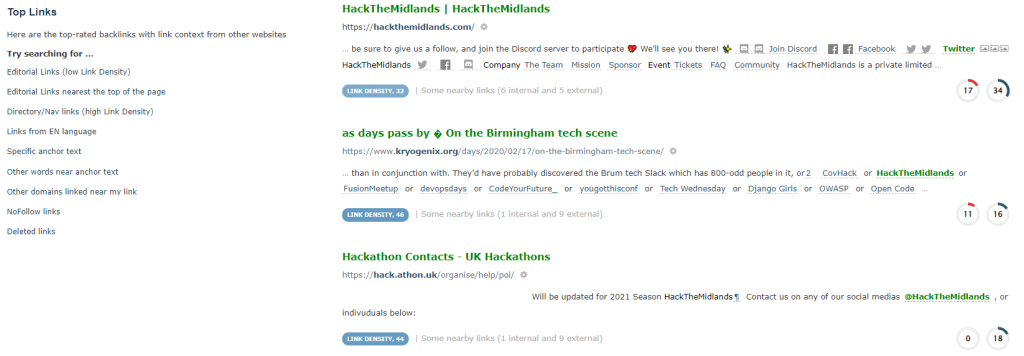 Top Backlinks for @HackTheMidlands