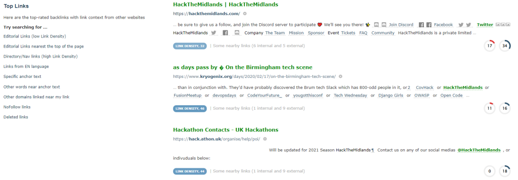 I Backlink migliori del profilo Twitter @HackTheMidlands