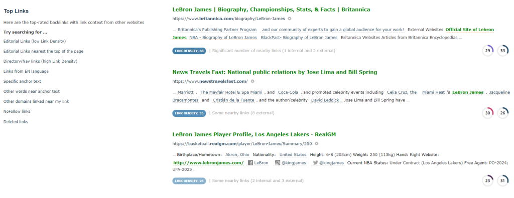 I migliori backlink che puntano al sito lebronjames.com - Il primo è di britannica.com