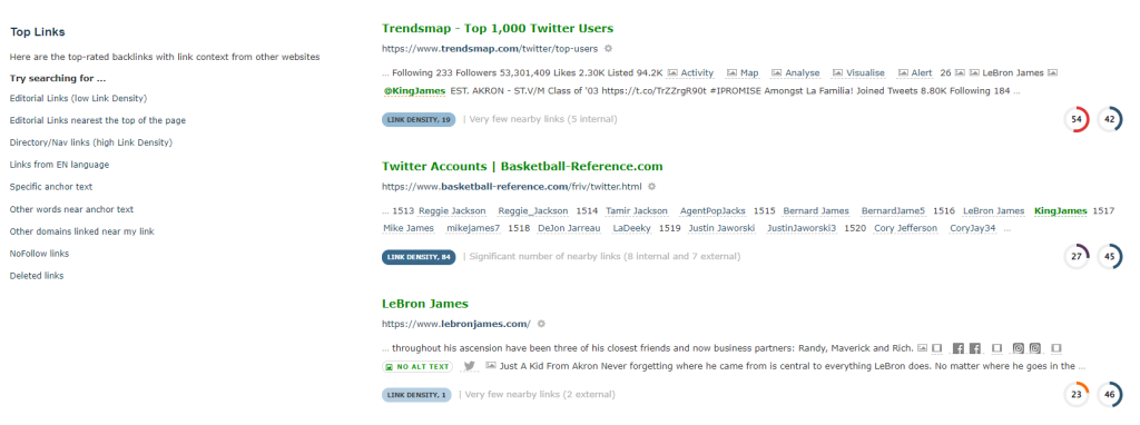 I migliori backlink presi dal profilo Twitter @KingJames