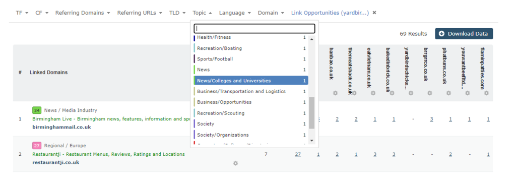 Using the Topical Trust Flow filter 