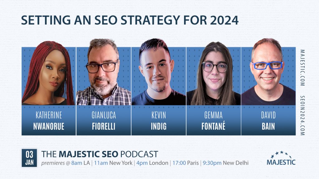 Setting an SEO Strategy for 2024 with Katherine Nwanorue, Gianluca Fiorelli, Kevin Indig and Gemma Fontané.