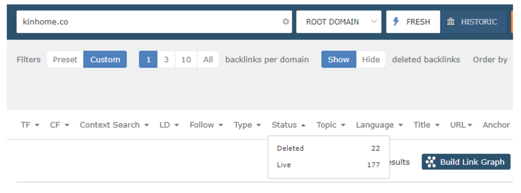 Showing Link Context Filters