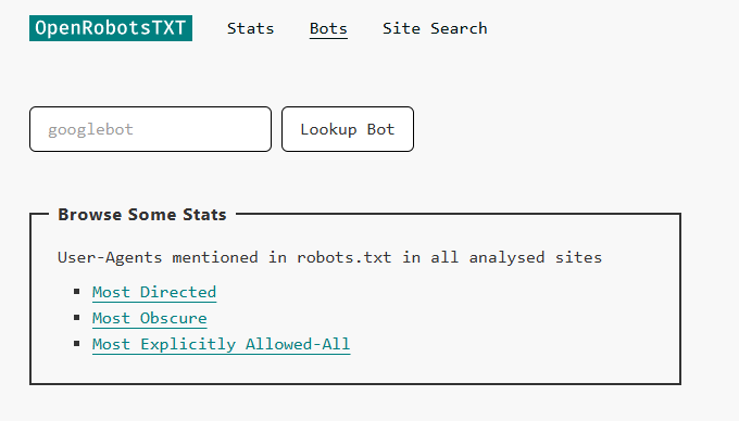 The search screen for Bots