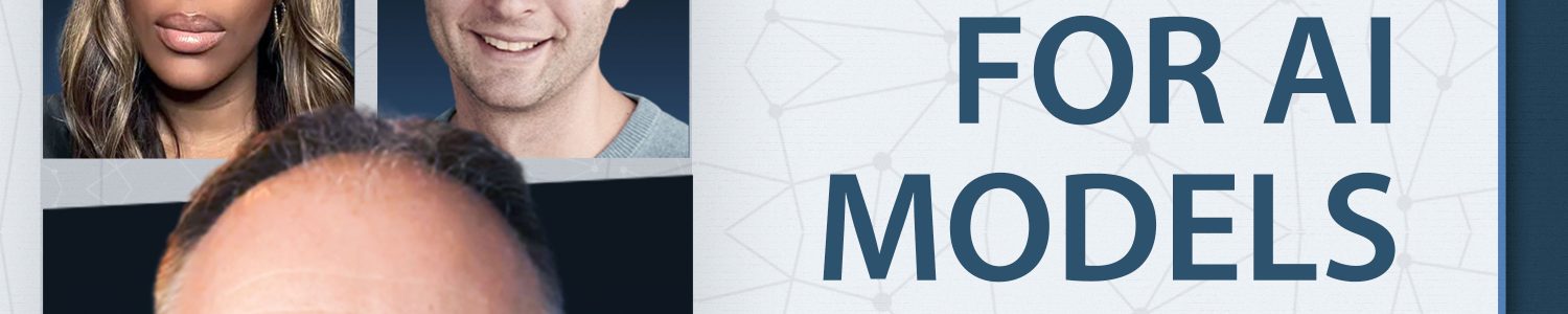 Promotional image for a live podcast on SEO for AI models with guests Tasha Antwi, Jon Mest and Luke Gosha.
