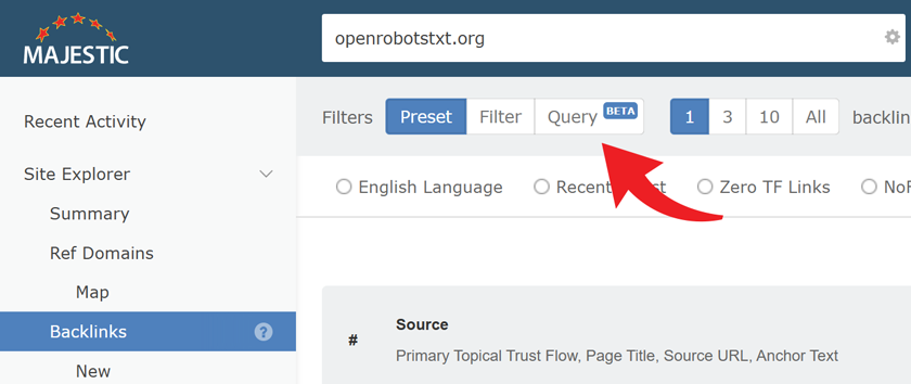 A screenshot showing the new Beta Query filter button
