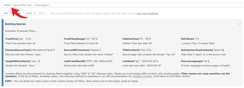A screenshot of the Example Queries panel