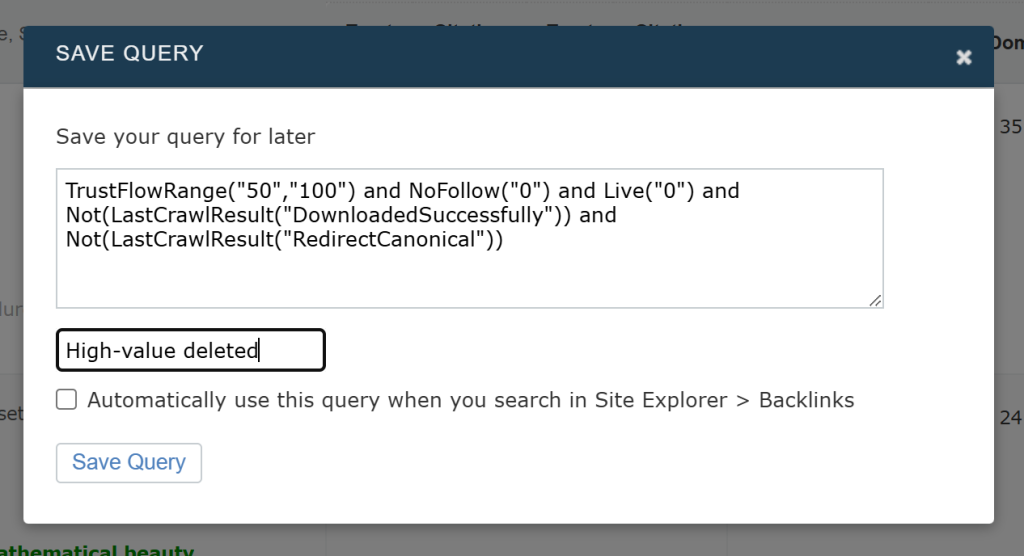 A screenshot showing how to save and name a query