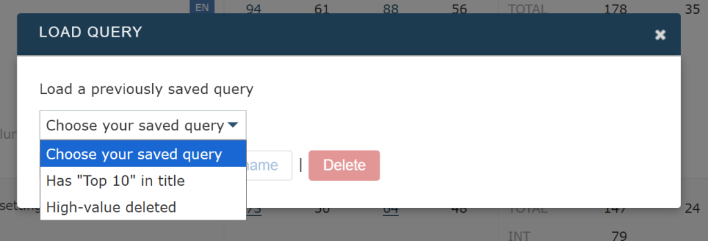 A screenshot of how to load a query