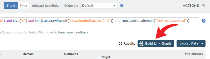A screenshot of the "Build Link Graph" option button on the Backlinks tab