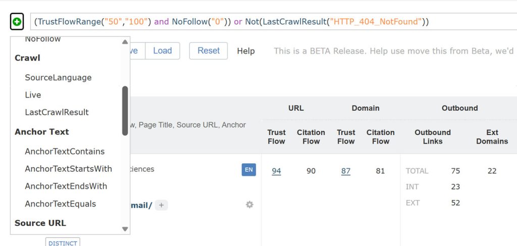 Choose filters from a list 