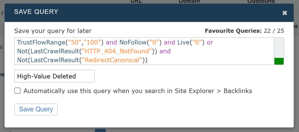 The Save panel for a long query 