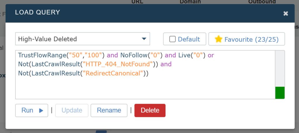 The load panel for a query 