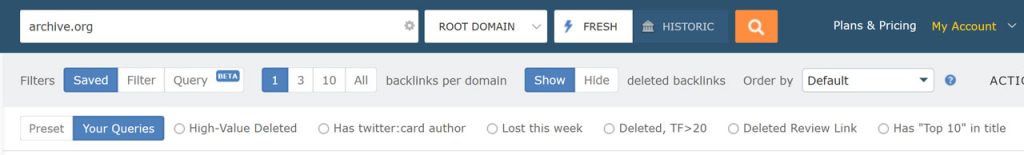 A list of your saved queries 