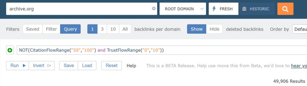 Inverting a query by wrapping it in a NOT() function 