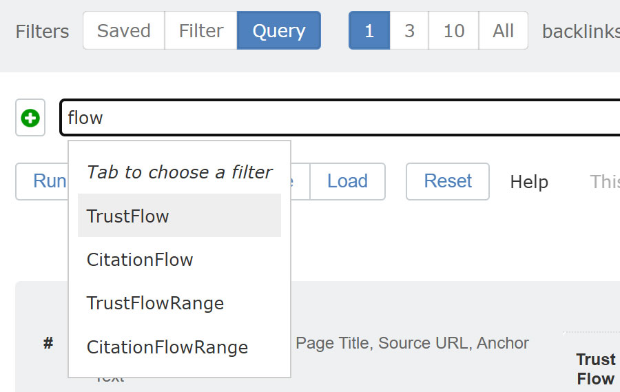 Syntax autofill for backlink filters