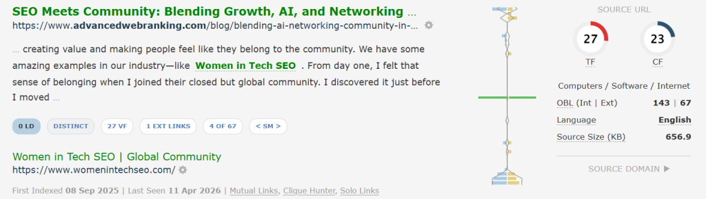 A Link Context screenshot that shows the text and phrases that exist around a link 