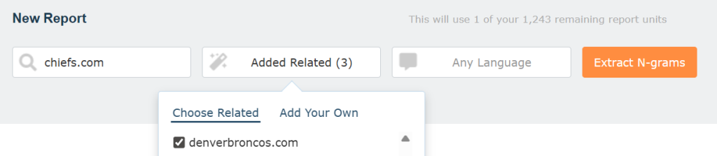 A screenshot of the button needed to start the n-gram extraction process