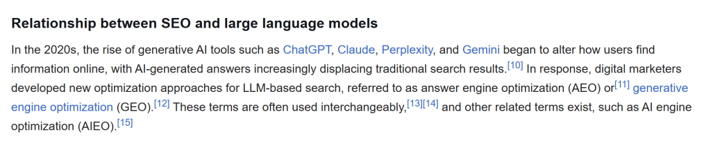 A screenshot from Wikipedia. Teh exact text can be found by selecting the 'SEO' link above this image 