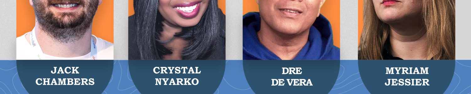 A promotional image for a webinar on how to "Optimise video for AI search" with images of the guests Jack Chambers, Crystal Nyarko, Dre de Vera and Myriam Jessier.